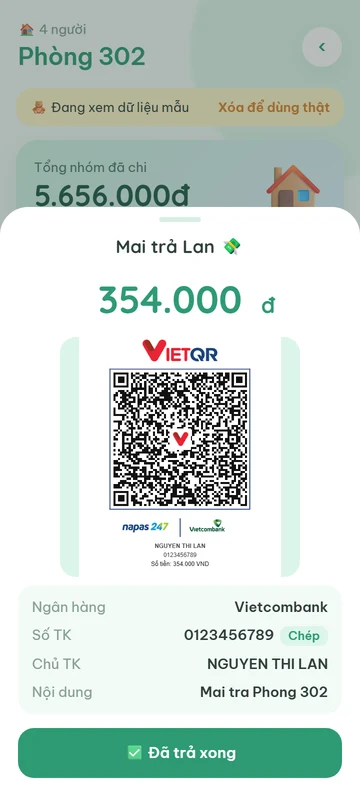 Mã QR trả tiền trong Chia Tiền Nhỏ Xinh