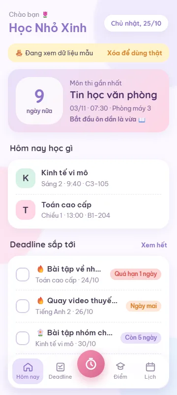 Màn hình hôm nay Học Nhỏ Xinh