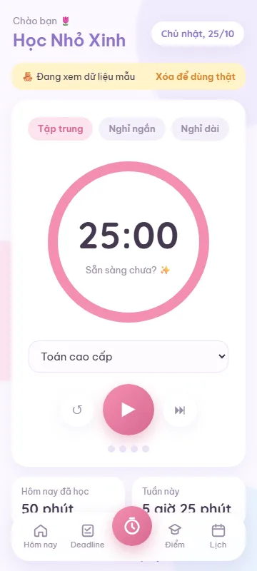 Đồng hồ Pomodoro Học Nhỏ Xinh