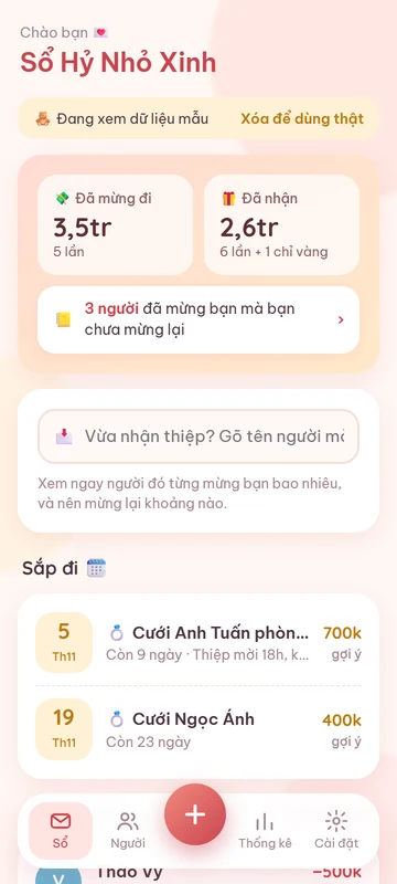 Màn hình sổ Sổ Hỷ Nhỏ Xinh