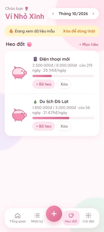 Màn hình heo đất Ví Nhỏ Xinh
