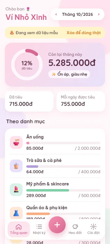 Màn hình tổng quan Ví Nhỏ Xinh